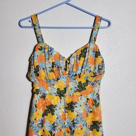 Abercrombie and Fitch Yellow Floral Slim Midi dress Adjustable Straps Size Small - Picture 5 of 11